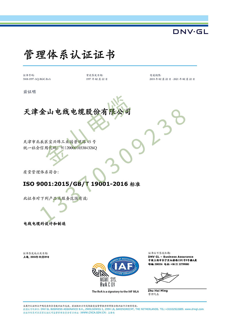 91桃色视频在线下载線纜公司ISO9001國際質量管理體係認證